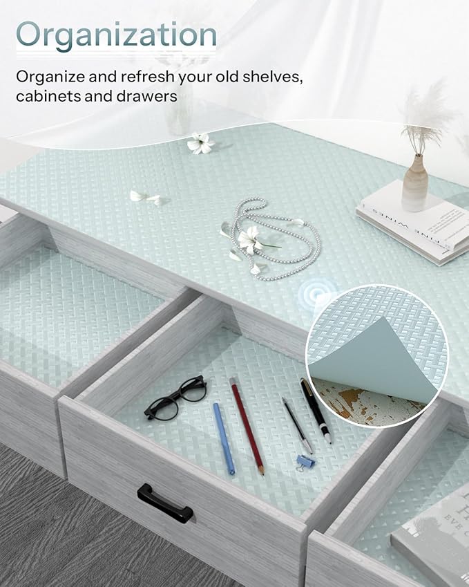 Shelf and Drawer Liner for Kitchen Cabinet, Non-Adhesive 18in x 240in Waterproof Contact Paper Refrigerator Liners Thickened Durable EVA Material Non Slip Mat for Dresser Cupboard Pantry Protector
