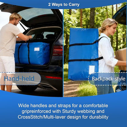 2 Pack Heavy Duty Moving Bags with Backpack Straps & Handles, Large Storage Bags with Zipper for Clothes, College Moving Supplies and Dorm Essentials (24 Gal, Blue)