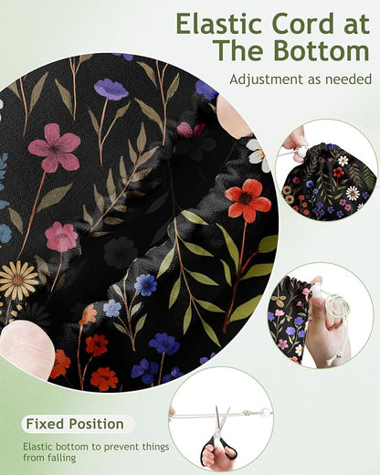 Plastic Bag Holder Organizer - 1 Pack Reusable Canvas Grocery Bags Holder Hanging Wall Cute Aesthetic Shopping Bag Storage Dispenser with Drawstring Closure for Kitchen Home, Black Floral