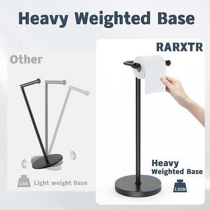 Toilet Paper Holder Stand, Modern Bathroom Free Standing Toilet Paper Roll Holder, Stainless Steel Tissue Rack, Rust-Proof & Heavy Stable Base (Matte Black)