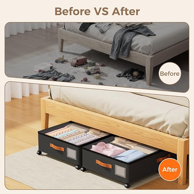 LYCDZT Under Bed Storage with Wheels, Large Capacity UnderBed Containers with Clear Lids, Shoe Organizer Under Bed Drawers, Rolling Under the Bed Storage for Clothes, Shoes, Blankets