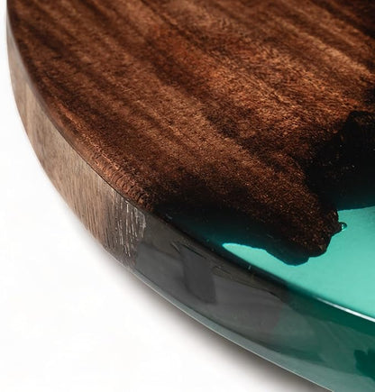 Handmade Reversible 16" Wood and Epoxy Resin Lazy Susan, Turntable for Kitchen Countertop, Rotating Display Stand, Organizer and Storage for Dining Table, Cup Board, Home Decor (Clear Green)
