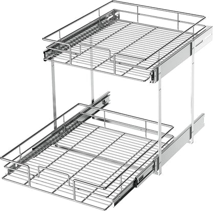 LOVMOR 2 Tier Individual Pull Out Cabinet Organizer 17" W x 21" D, Slide Out Kitchen Cabinet Storage Sliding Shelves