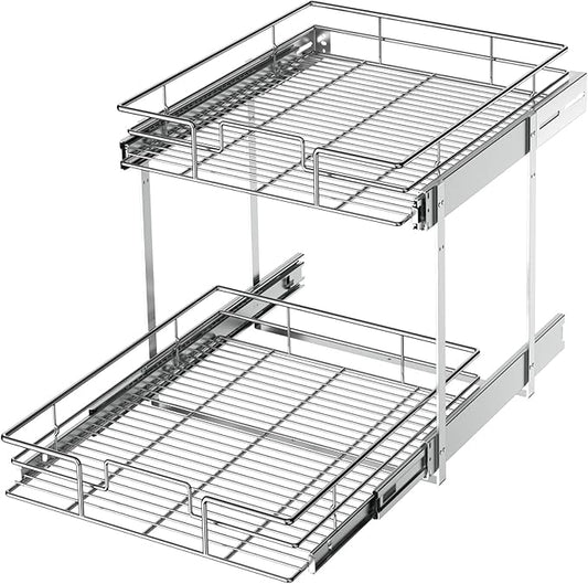 LOVMOR 2 Tier Individual Pull Out Cabinet Organizer 17" W x 21" D, Slide Out Kitchen Cabinet Storage Sliding Shelves