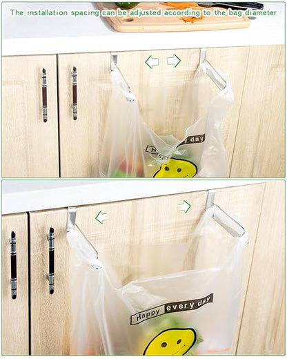 YQh Stainless Steel Cabinet Door Trash Bag Holder for Kitchen Cabinet Door and Drawer, Cabinet Door Hook Adjustable Spacing, Suitable for Plastic Bags with Handles Food Bags