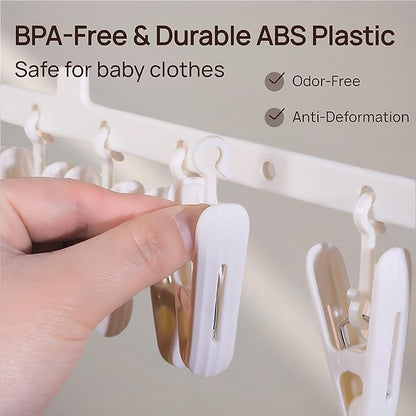 Multi-Layer Clothes Drying Rack with 26 Non-Slip Clips, BPA-Free Portable Hanging Laundry Rack for Baby Clothes, Socks and Underwear, Space-Saving Drip Hanger for Apartment（Off-White）