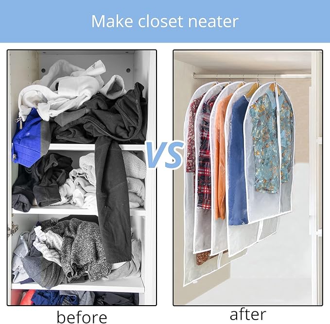 Clear Garment Bags For Hanging Clothes, 36" Women Suit Bags, Plastic Garment Bags for Closet Storage, Suit Cover Bags with Zipper for Short Coats, Jackets, Shirts 24"x36"/ 6 Pack