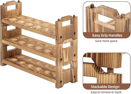 Egg Holder Countertop, 3-tire Solid Wooden Egg Holder, Stackable Egg Storage Basket Holding Up to 36 Fresh Eggs, Chicken, Duck Eggs - Unfinished