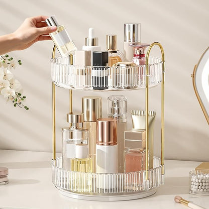 360° Rotating Makeup Organizer, Large Capacity Skincare Organizer, 2 Tier Cosmetic Skin Care Perfume Dresser Organizer, Fits Cosmetics, Perfume, Skin Care, Lipstick