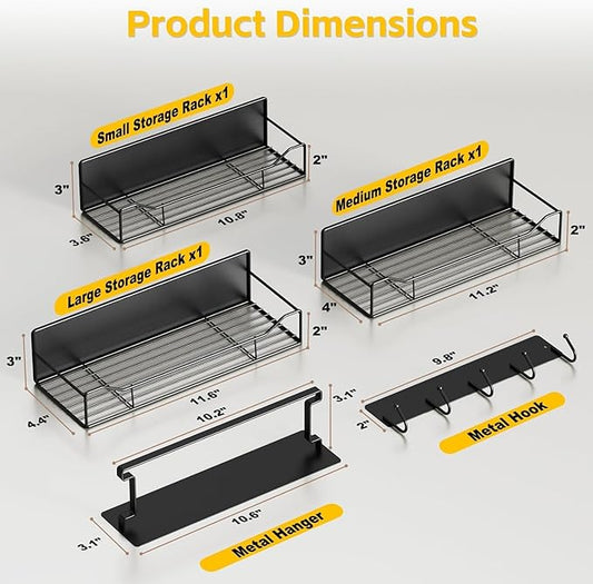 5 Pack Magnetic Shelves for Washing Machine & Refrigerator, Heavy-Duty Metal Magnetic Laundry Organizer with Hooks, Space-Saving Storage Baskets for Laundry Room, Kitchen & Closet (Black)