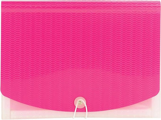 Smead Poly Frequency Expanding File Folders, Flap and Cord Closure, Letter Size, Wave Pattern, 13 Pocket, Pink/Clear (70864)