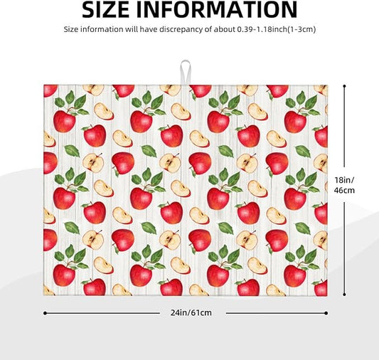 Apple Orchard Wood Grain Dish Drying Mat 18x24 For Kitchen Counter Absorbent Microfiber Dishes Pad Dish Drainer Rack Mats Fast Dry Kitchen Accessories