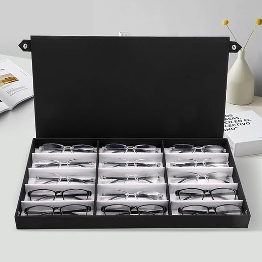 Baojulong 15-Slot Eyeglass Case Organizer - Large Capacity Storage for Prescription Glasses & Eyeglasses, Great for Retail & Home Use