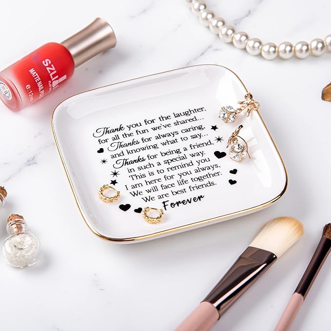 Kaidouma Good Friends Gifts for Women - Ceramic Jewelry Holder Ring Dish Trinket Tray - Friendship Gifts for Women Friends - Birthday Christmas Gifts for Her Best Friends Female