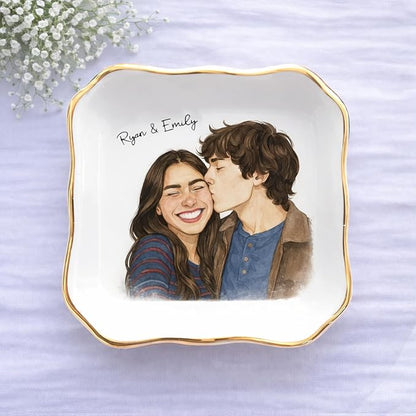 Famitrendz Personalized Couple Portrait Ring Dish, Custom Couples Photo Jewelry Dish, Custom Ring Holder Gifts, Picture Trinket, Engagement Valentines Wedding Gifts, Gift for Her, Women 1