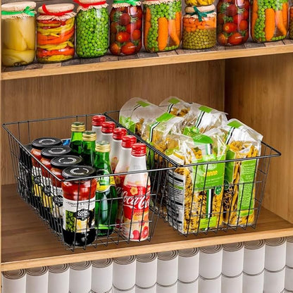 SANNO Black Wire Baskets Freezer Bin Organizer for Home, Bathroom, Closet Organization, set of 8, 15.7inch