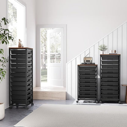 Rolling Cart with Drawers,12 Drawer Rolling Cart,Rolling storage cart with drawers,Black Rolling Drawer Cart,Teacher Rolling Cart for Classroom Storage,Craft Cart with Wooden Tabletop