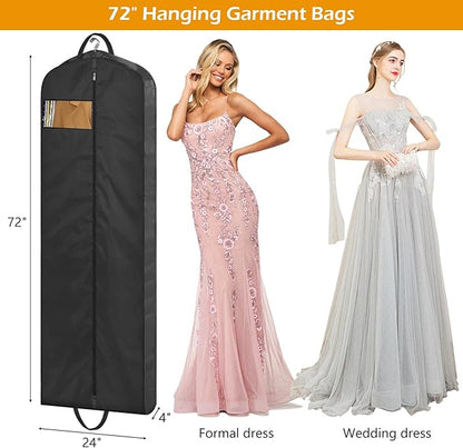 MISSLO 72" Wedding Dress Garment Bag Waterproof Garment Bags for Travel for Women Dress Bags for Gowns Long for Closet Storage, Black