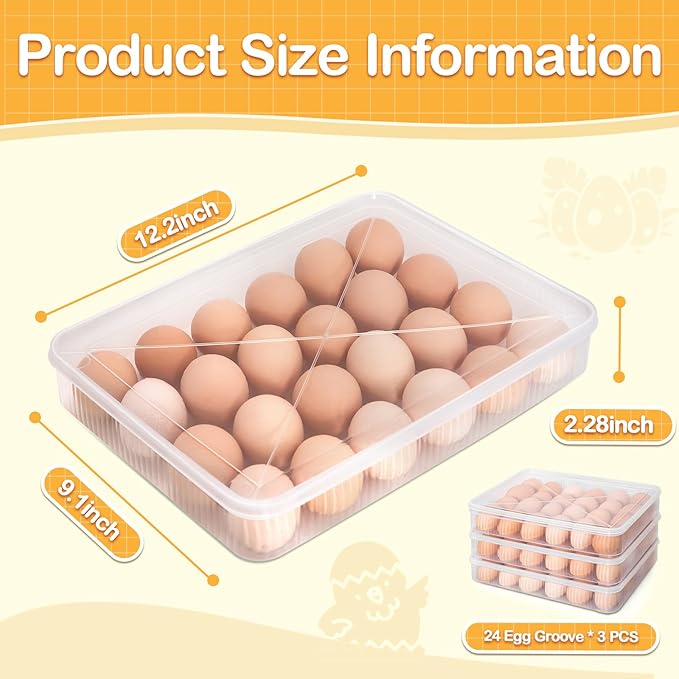 LIYYOO Deviled Egg Containers With Lid, Egg Holder For Fridge,Egg Organizer for Refrigerator,Clear Stackable Plastic Egg Carton,Egg Storage Container,Reusable Egg Tray Egg Box(3 Packs, 72 Eggs)