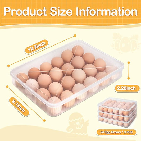 LIYYOO Deviled Egg Containers With Lid, Egg Holder For Fridge,Egg Organizer for Refrigerator,Clear Stackable Plastic Egg Carton,Egg Storage Container,Reusable Egg Tray Egg Box(3 Packs, 72 Eggs)