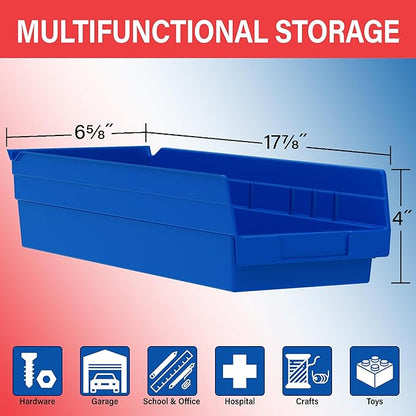 Akro-Mils 30138 Plastic Shelf Bins, Heavy Duty Storage Bins for Garage, Closet, and Drawer Organization, 18-Inch x 6-1/2-Inch x 4-Inch, Clear, 12-Pack