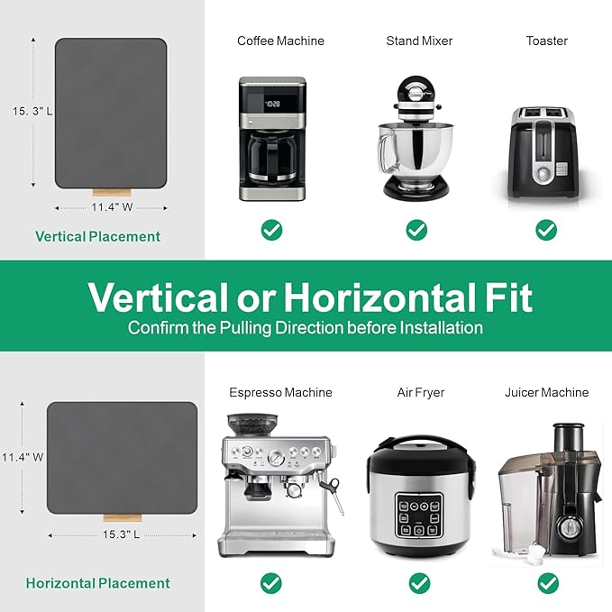 GSlife Heavy Duty Metal Appliance Slider Tray for Stand Mixer, Espresso Machine, Coffee Maker, Air Fryer, Instant Pot, with Removable Absorbent Mat, Horizontal or Vertical Setup, 15.3"x11.4", Black