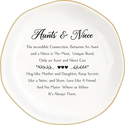 Aunt Gifts from Niece Jewelry Dish Trinket Tray, Auntie Birthday Gifts, I Love You Aunt Present for Christmas Wedding, Best Aunt Ever Gifts (White-Aunts4)
