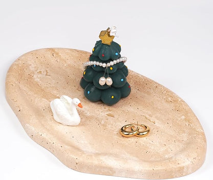 LWALMS Marble Clould Tray for Bathroom - Travertine Stone Catchall Jewelry Dish for Kithchen Counter and Aesthetic Room Decor, Cute Decorative Vanity Dishes for Trinket Ring Key Candle (9.5'' x 6.3'')