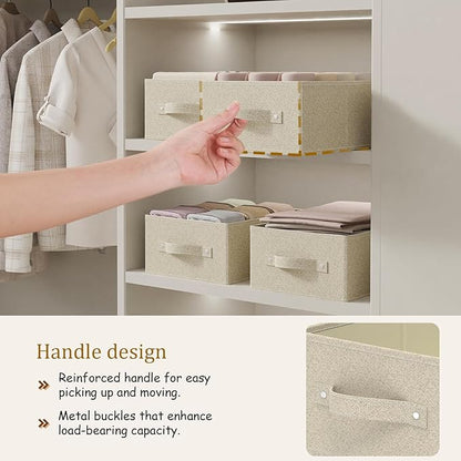 Collapsible Closet Organizer, Storage Bins, Fabric Cube Baskets for Organizing Home and Office, Grey and Beige, 3 Pack, 13.0x9.0x5.5in