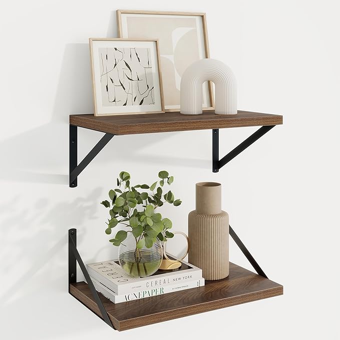 Axeman Deep Floating Shelves | 16 Inch Walnut Wall Shelves Set of 2 | 10 Inch Deep Wood Floating Shelves for Wall | 16" W x 10" D Walnut Shelves for Living Room Bathroom Kitchen