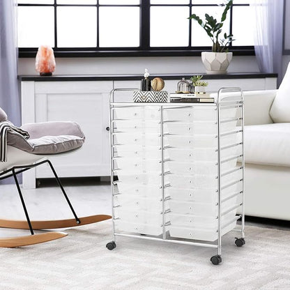 Giantex Storage Drawer Carts, 20-Drawer Organizer, Utility Cart on Wheels, Semi-Transparent Multipurpose Cart for Home Office School Supplies Tools Scrapbook Paper