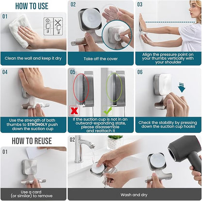 TAILI Powerful Suction Cup Razor Holder 2 Pack, Stylish 304 Stainless Steel Bathroom Suction Hooks for Towel, Loofah, Bathrobe, Shaver Holder for Shower Wall, Easy to Install and Reuse, Silver