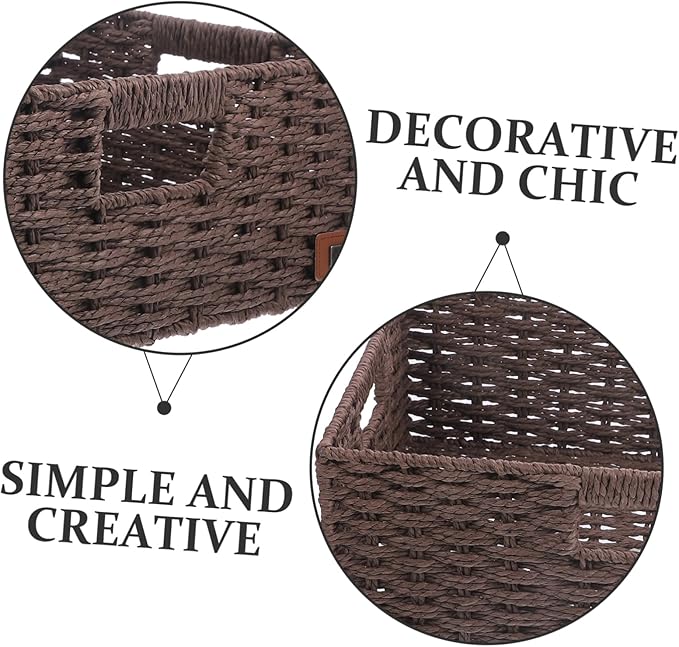 Garneck Woven Decorative Storage Basket for Home Organization Simple and Elegant Design Versatile Sundries Basket for Office Kitchen Bathroom Bedroom Rustic Rattan Style