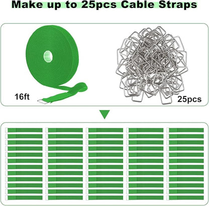 1"x16ft Hook and Loop Straps with 25 Metal Buckles, Adjustable Fastening Cable Straps, Cut-to-Length Cinch Strap, Reusable Nylon Securing Cord Ties for Organizer or Storage, 1 inch Wide,Green