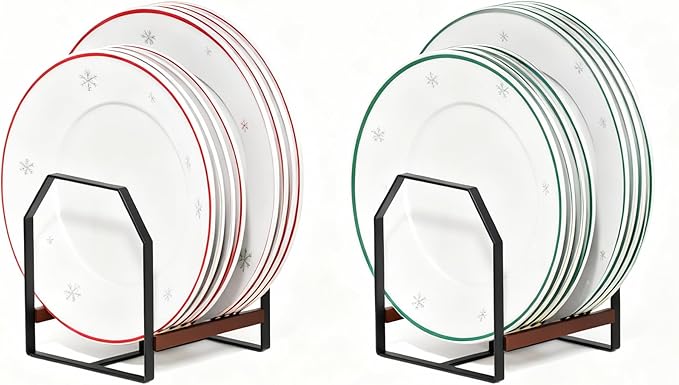 TIPSYTREE 2 Pack Small Kitchen Plate Organizer, Metal Dish Racks for Apartment, Small Family, or Countertop Use – Fits 6"–10" Plates, Black