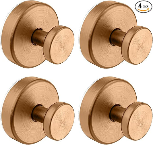Bntuk Suction Cup Hooks for Shower, Removable Towel Hooks for Bathroom Window Glass Door Wall, Bath Robe Looafh Wreath Hook for Hanging - 4 Pack, Champagne Bronze