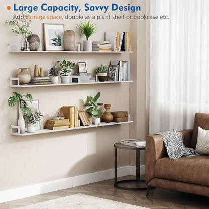 White Floating Book Shelves for Wall, 36 Inch Wall Bookshelf for Kids Bedroom, Large Deep Hanging Shelves with Metal Brackets for Living Room Office Décor Indoor Plants (3-Pack)