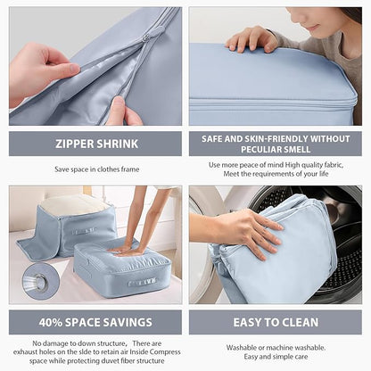 Ultra Space Saving Self Compression Organizer,Storage Bags,Heavy Duty Moving Bags,Storage Tote for Space Saving, Self Compression Moving Organizer Bags for Comforters,Clothes (Blue, XL (54*42*60CM)