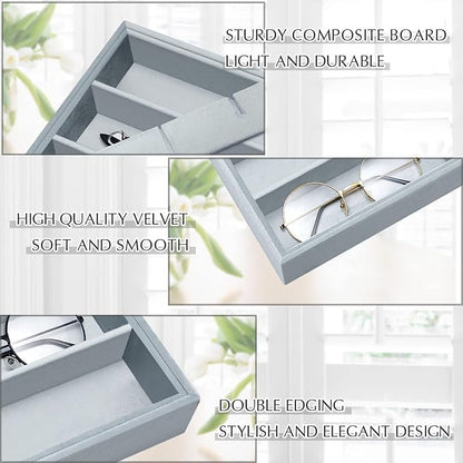Amylove 2 Pcs Sunglass Organizer Trays Glasses Stackable Jewelry Trays Sunglass Organizer Display Box(8 Grids,Gray)