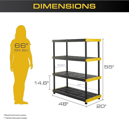 CX Black & Yellow 4-Tier Heavy Duty Storage Shelves and 8 Heavy Duty Storage Bins with Lids, 4 Shelves that Support up to 200lbs/shelf + 27 Gallon Containers (8-Pack), Organization and Storage