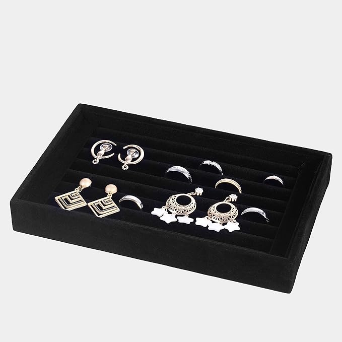 Valyria Velvet 7 Slots Ring Earrings Trays Showcase Display Jewelry Organizer VA003 (Black)