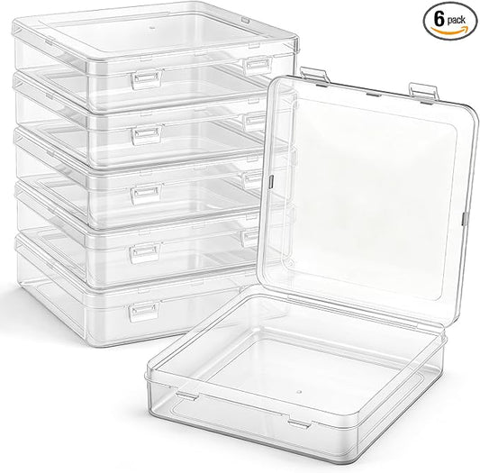 Jetec 6 Pieces Mini Plastic Clear Beads Storage Containers Box for Collecting Small Items, Beads, Jewelry, Business Cards, Game Pieces, Crafts (5.9 x 5.9 x 1.5 Inch)