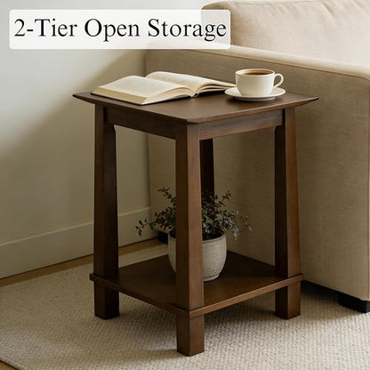 chairus Square Nightstands Set of 2, Modern Accent End Table with 2-Tier Storage Shelf, Solid Wood Small Side Table for Living Room/Bedroom, Walnut