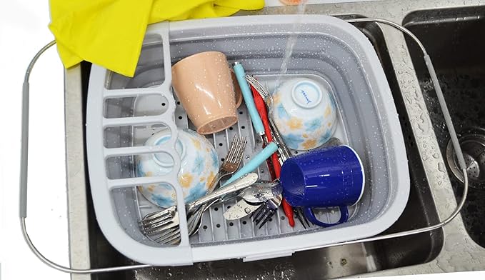 SAMMART 8L (2.11Gallons) Expandable Collapsible Dish Drainer - Foldable Drying Rack - Portable Dinnerware Organizer - Space Saving Kitchen Storage Tray (Grey, 1)