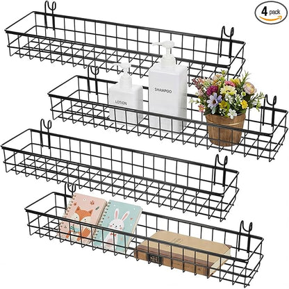 4 PCS 15.75×3.94×1.97 Inch Hanging Wire Basket, Wire Baskets for Organizing Wall Basket Storage Wall Baskets for Wall-Mounted Storage in Kitchens, Bathrooms and Balconies-Black
