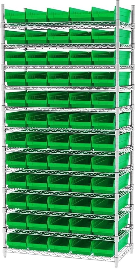 Akro-Mils 30138 Plastic Shelf Bins, Heavy Duty Storage Bins for Garage, Closet, and Drawer Organization, 18-Inch x 6-1/2-Inch x 4-Inch, Green, 12-Pack