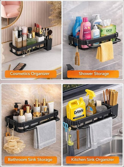 Spice Rack Wall Mount, Adhesive No Drill Wall Mounted Spice Rack for Kitchen & Pantry, 2 Pack Stainless Steel Organizer with Hooks, Renter Friendly