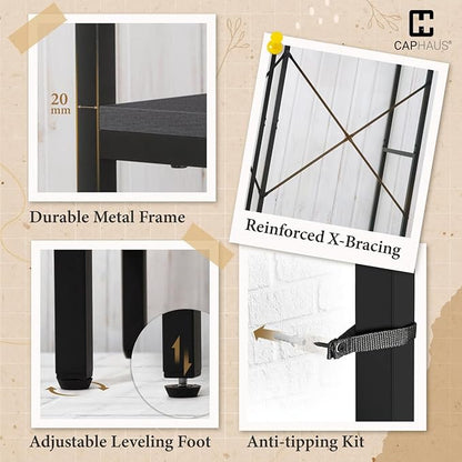 CAPHAUS 550lbs Capacity Garment Rack for Hanging Clothes, Heavy Duty Metal Open Wardrobe w/Hanging Rods & Drawers, Free Standing Closet Organizer, Metal Closet w/Wooden Boards, Black Vintage Board