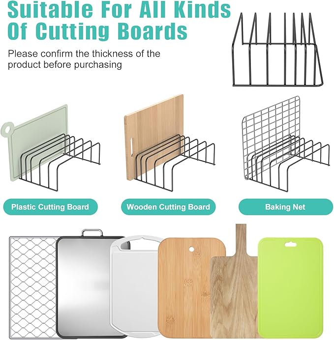 SIBAO [2-Pack] Large Cutting Board Organizer, Cutting Board Holder Rack Baking Cookie Pan Sheets Cooling Racks Storage Stand for Kitchen Cabinet -Divided Holder with 6 Slots (Black)