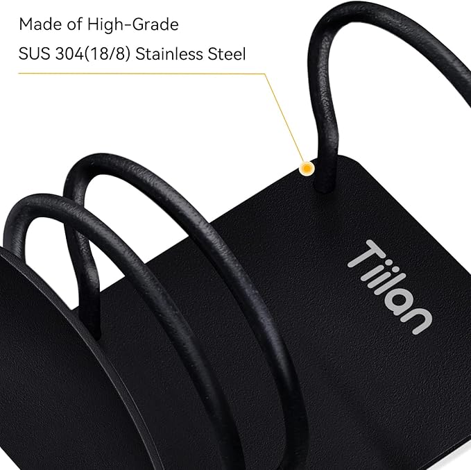 Tiilan Toothbrush Holder Wall Mounted, Bathroom Storage Stand for Razor, Toothpaste - Self Adhesive, Stainless Steel, Black